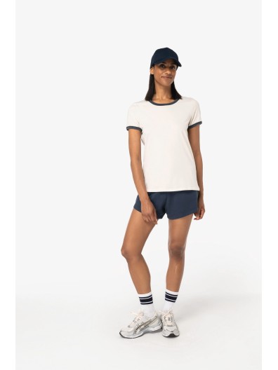 T-shirt ringer eco-respons�vel com contrastes e aspecto lavado de senhora