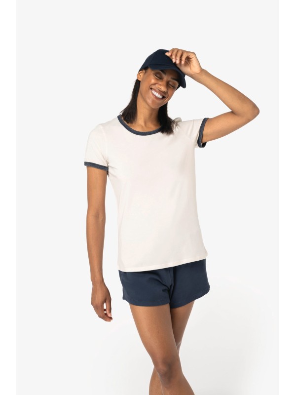 T-shirt ringer eco-respons�vel com contrastes e aspecto lavado de senhora