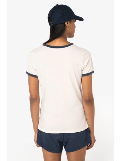 T-shirt ringer eco-respons�vel com contrastes e aspecto lavado de senhora