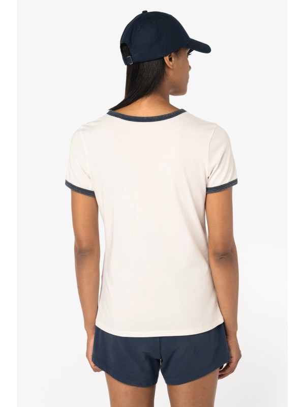 T-shirt ringer eco-respons�vel com contrastes e aspecto lavado de senhora