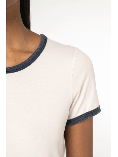 T-shirt ringer eco-respons�vel com contrastes e aspecto lavado de senhora