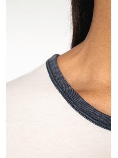 T-shirt ringer eco-respons�vel com contrastes e aspecto lavado de senhora