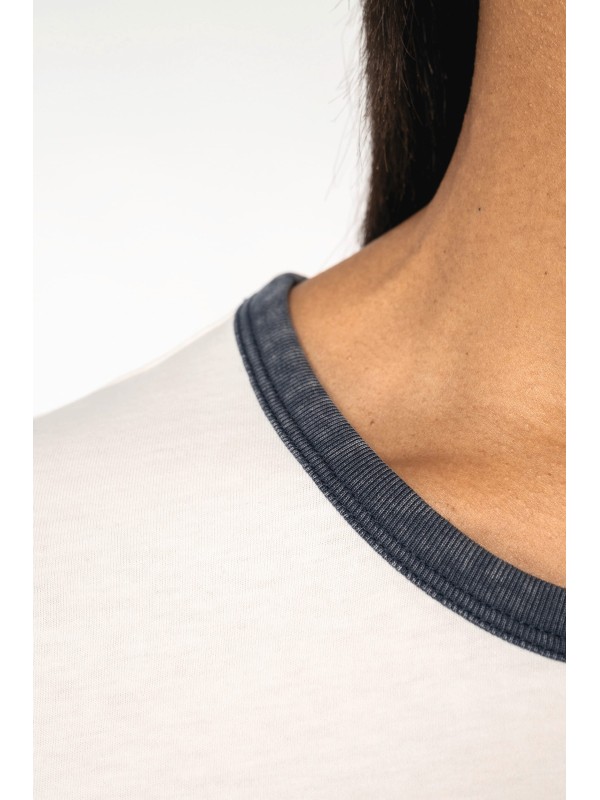 T-shirt ringer eco-respons�vel com contrastes e aspecto lavado de senhora