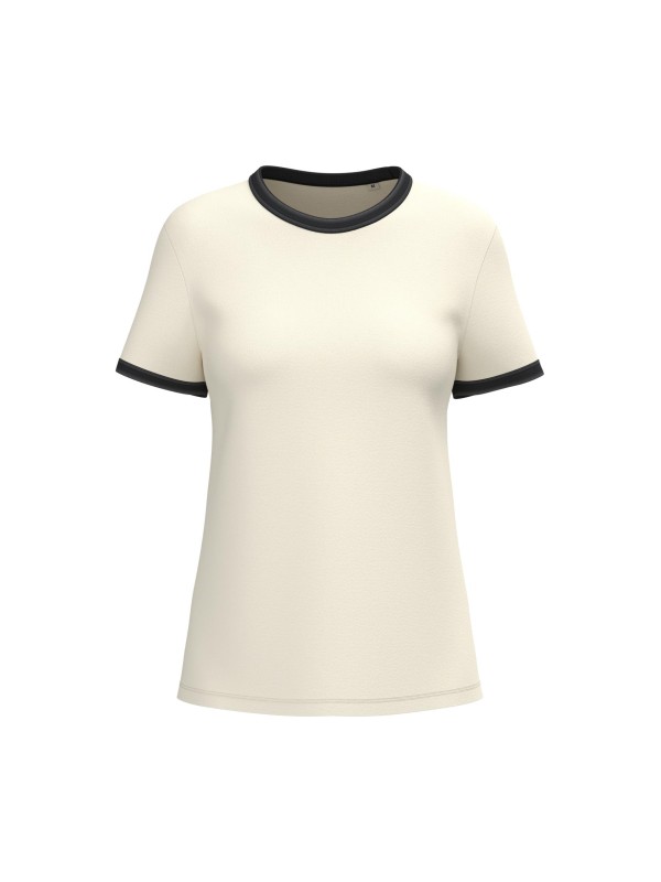 T-shirt ringer eco-respons�vel com contrastes e aspecto lavado de senhora